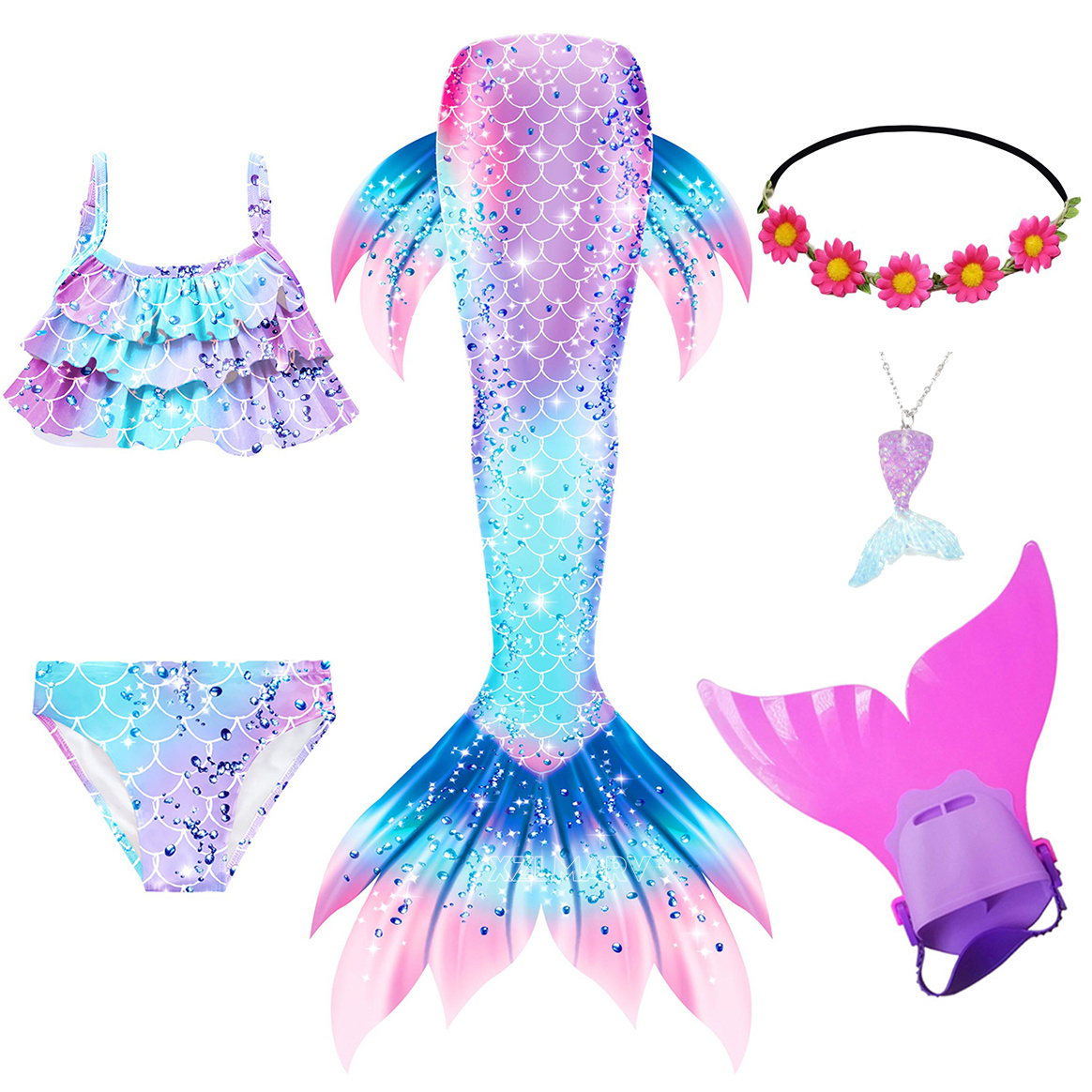 6Pcs/set Ariel Girls Swimming  - Flippers Swimming 评论和价格